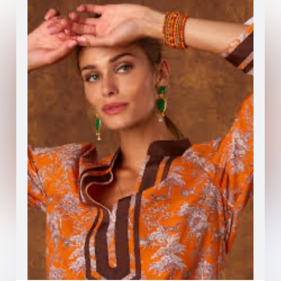 NicoBlu Capri Tunic Top in Whimsical Jungle Toile Cotton in Coral Orange Size L - Picture 1 of 9